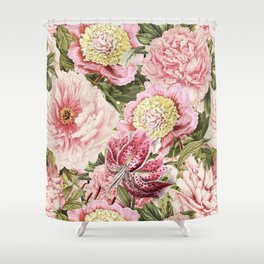 Vintage & Shabby Chic Floral Peony & Lily Flowers Watercolor Pattern Shower Curtain
