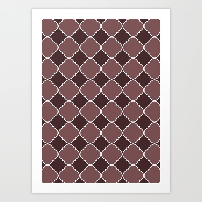 Pantone Red Pear Ornamental Moroccan Tile Pattern with White Border Art Print