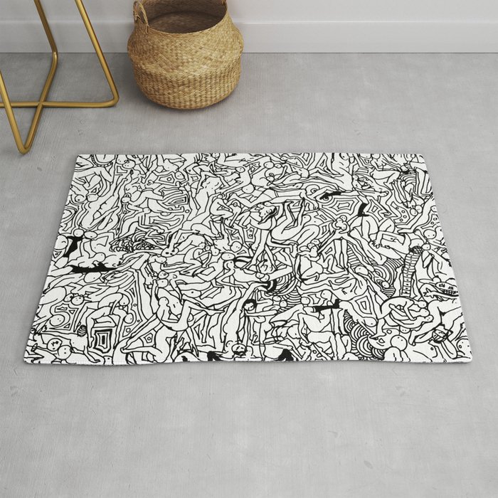 Lots of Bodies Doodle in Black and White Rug