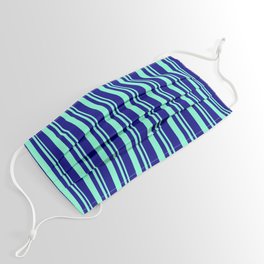 [ Thumbnail: Blue & Aquamarine Colored Lines/Stripes Pattern Face Mask ]