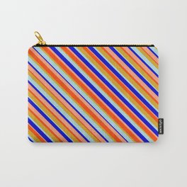 [ Thumbnail: Eye-catching Red, Goldenrod, Powder Blue, Blue, and Light Salmon Colored Lined/Striped Pattern Carry-All Pouch ]