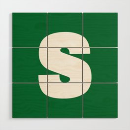 S (White & Olive Letter) Wood Wall Art