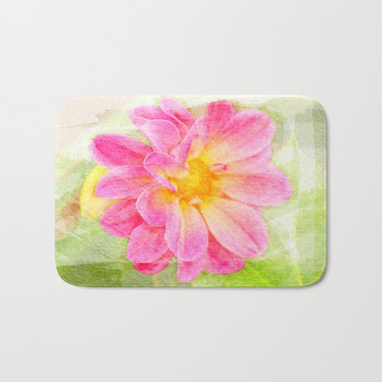 Pink Pastel Watercolor Flower Bath Mat