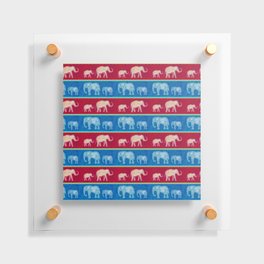 Bright Velvet Elephants on Red and Blue Stripes Floating Acrylic Print