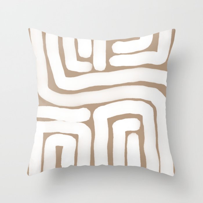 Tan and White Lines Abstract Print Throw Pillow