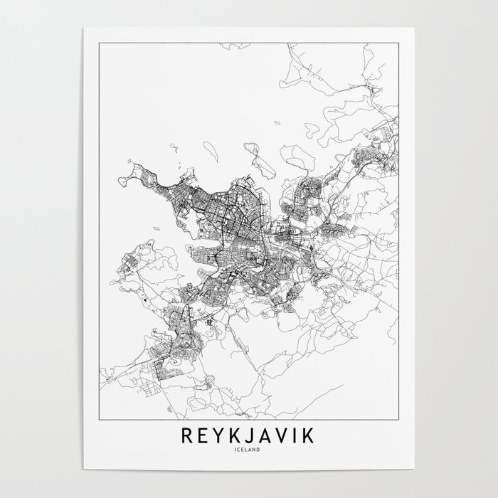 Reykjavik White Map Poster