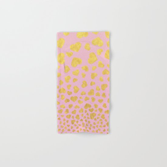 Golden hearts falling from heaven- Gold glitter heart on pink Hand & Bath Towel