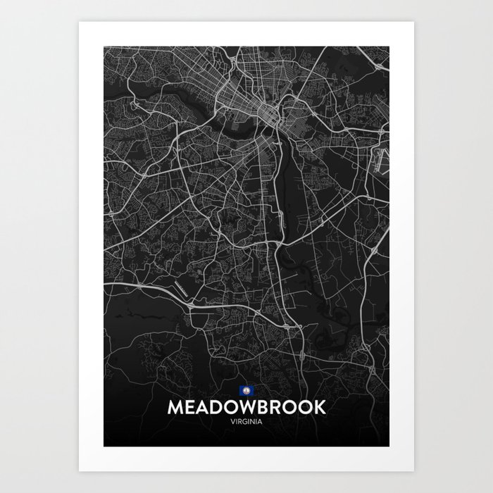 Meadowbrook, Virginia, United States - Dark City Map Art Print