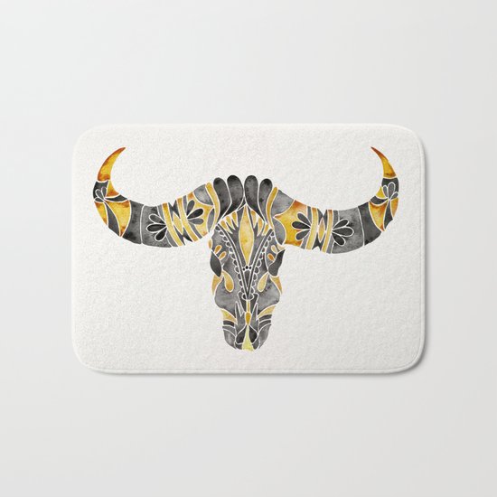 Water Buffalo Skull – Black & Yellow Bath Mat