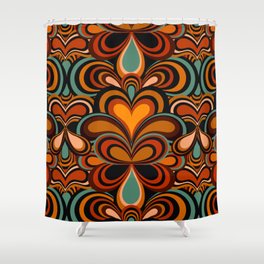 70s Retro Psychedelic Pattern Orange Teal Shower Curtain