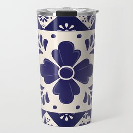 Mexican Blue Flower Talavera Mosaic Pattern Travel Mug