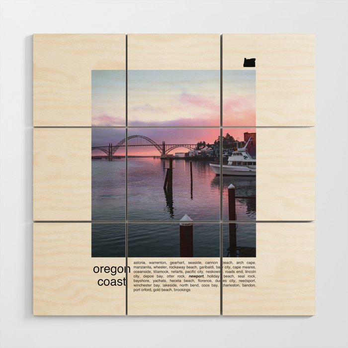 Oregon Coast Sunset and Bridge | Travel Photography Minimalism Wood Wall Art