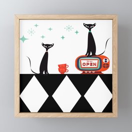 Retro Kitties Hanging out at the Bar Framed Mini Art Print
