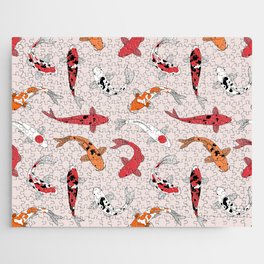 Koi Fishes Pattern on Pastel Pale Pink Jigsaw Puzzle