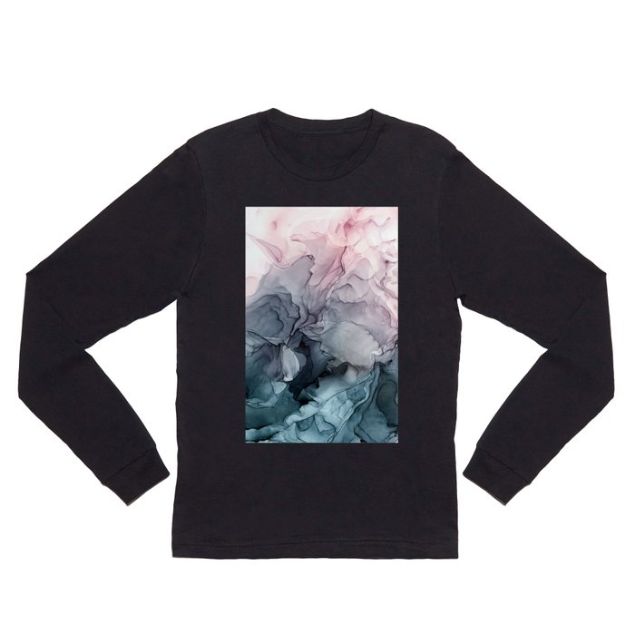 Blush and Payne's Grey Flowing Abstract Painting Long Sleeve T Shirt