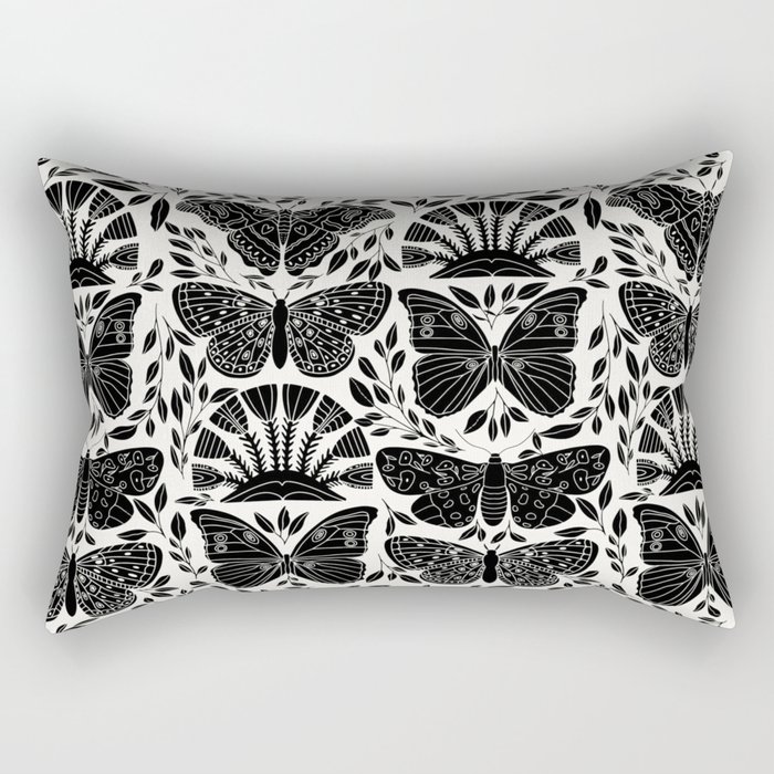 Black & White Retro, Folk Butterfly Rectangular Pillow