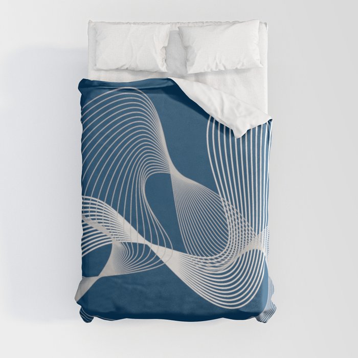 "Idea of Perseverance" - Original Artwork Digital Art Squiggles Waves Lines Navy Blue Subtle Abstract Wavy Duvet Cover