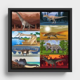 65 MCMLXV Prehistoric Dinosaur Puzzle Pattern Framed Canvas