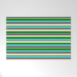 [ Thumbnail: Green, Turquoise, Dim Grey, and Bisque Colored Striped/Lined Pattern Welcome Mat ]