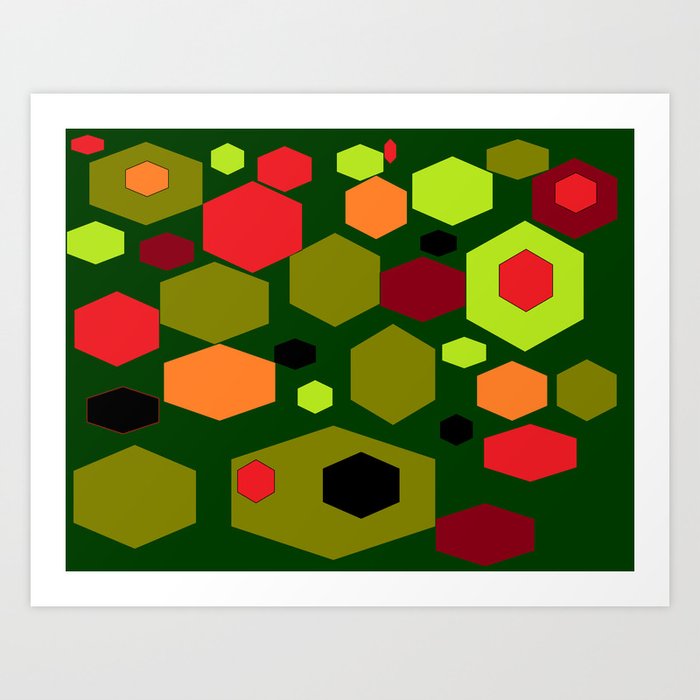 Retro 60s Design With Greens And Reds Art Print By Judysnyder007