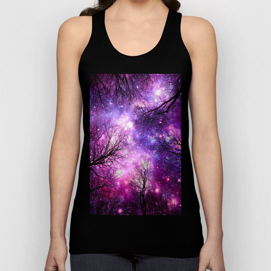 black trees fuchsia purple space Unisex Tank Top