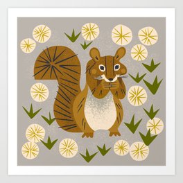 Squirrel and Dandelions Art Print
