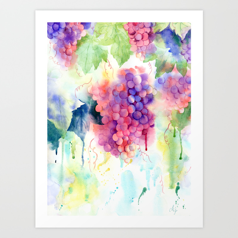 Watercolor Painting Grape Vine Art Print By Chengjing Society6