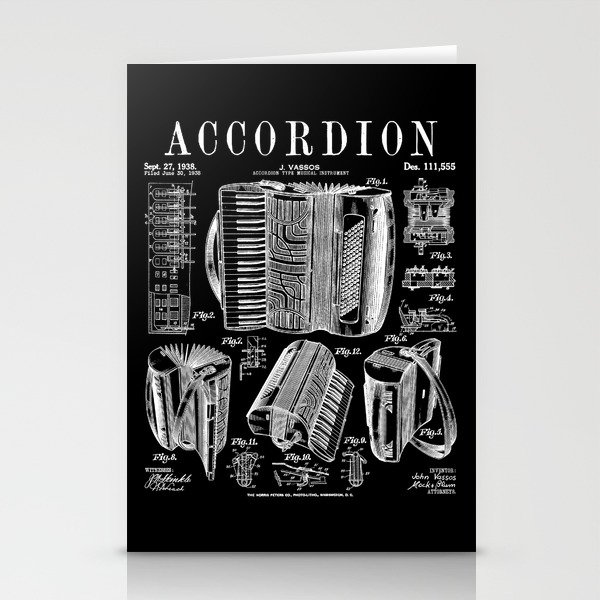 Accordion Player Accordionist Instrument Vintage Patent Stationery Cards