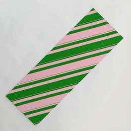 [ Thumbnail: Pink and Green Colored Striped/Lined Pattern Yoga Mat ]