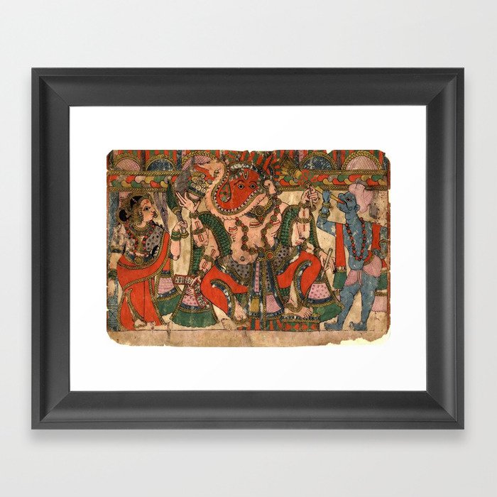 Hindu Krishna Ganesh Tapestry Framed Art Print