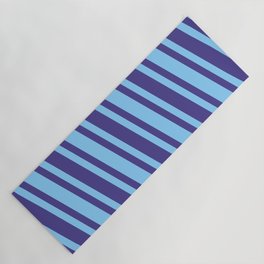 [ Thumbnail: Dark Slate Blue and Light Sky Blue Colored Lines Pattern Yoga Mat ]