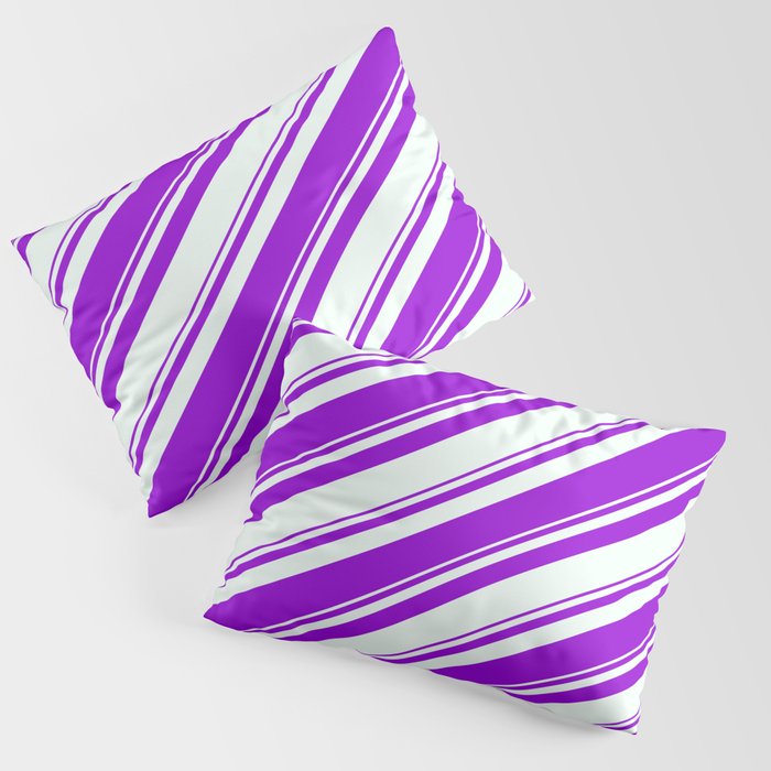 Dark Violet and Mint Cream Colored Pattern of Stripes Pillow Sham