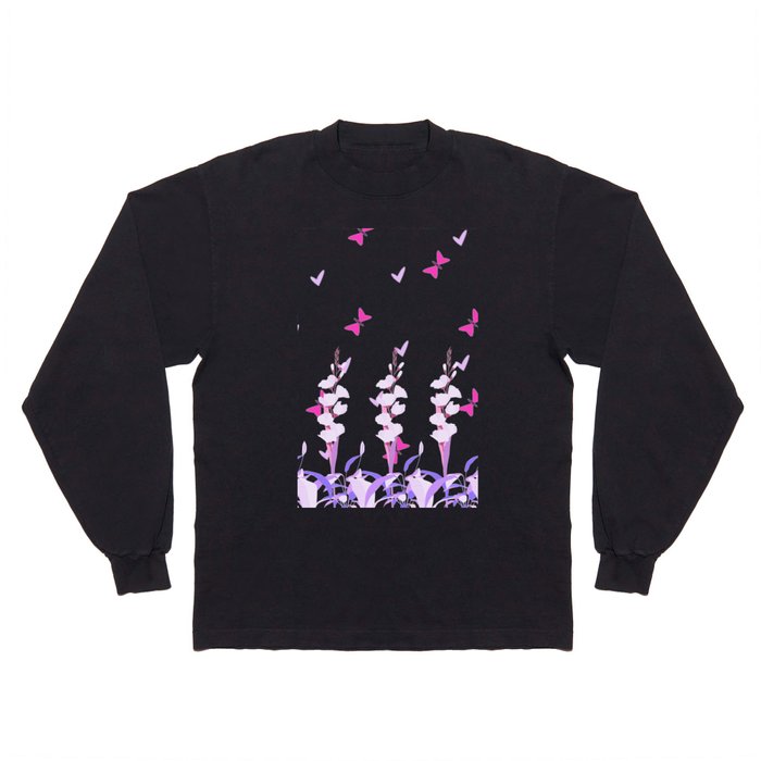 Pink and Purple Butterflies and flowers Long Sleeve T Shirt