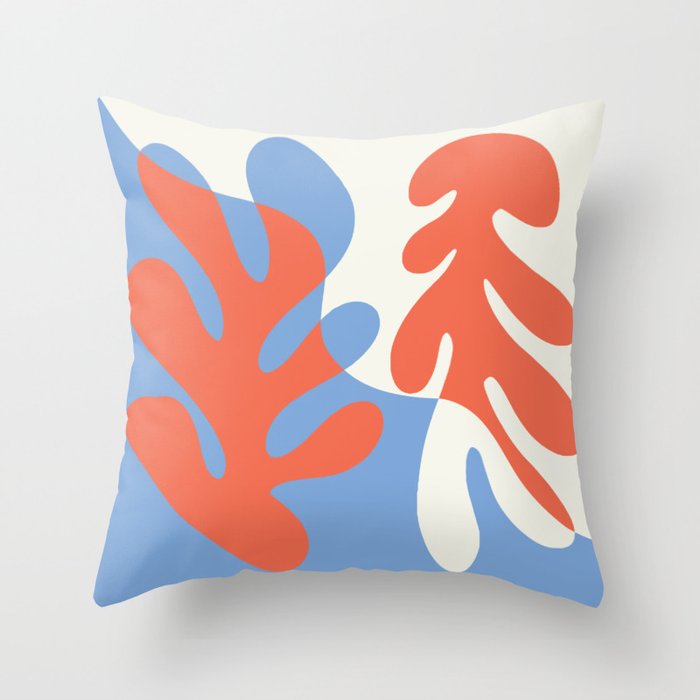 Abstract Matisse Organic Leaves Shapes \\ Orange & Denim Blue Throw Pillow