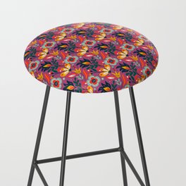 Colorful Floral Pattern On Magenta Background Bar Stool