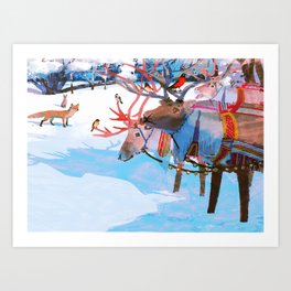 Reindeers and friends Art Print