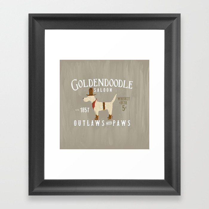 Goldendoodle doodle dog saloon western cowboy boots Framed Art Print