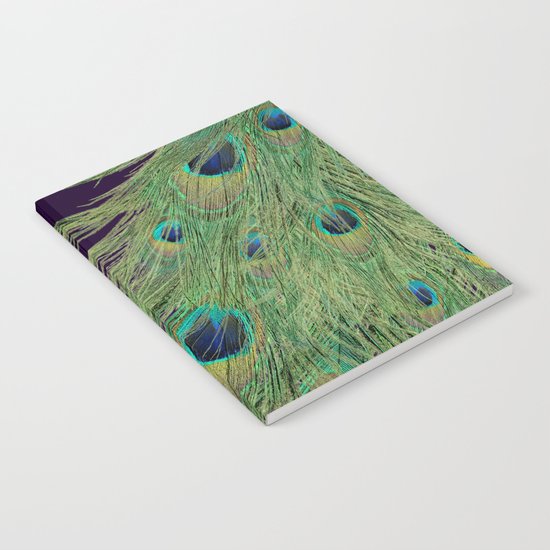 Peacock Feathers on Purple Background Notebook