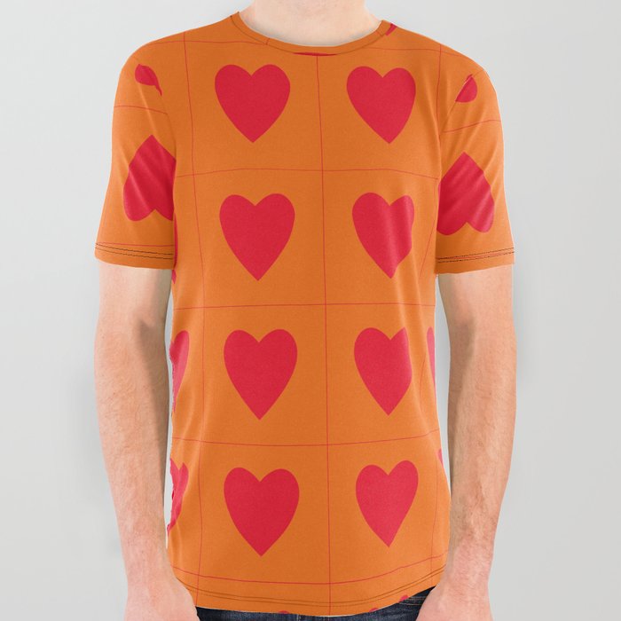 Orange red hearts pattern All Over Graphic Tee
