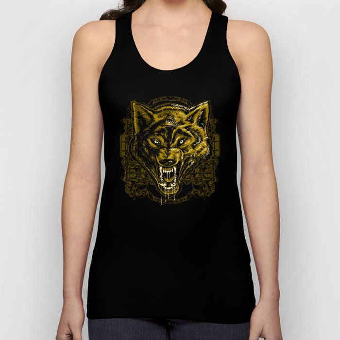 Wild Angry Wolf Tattoo Illustration Tank Top