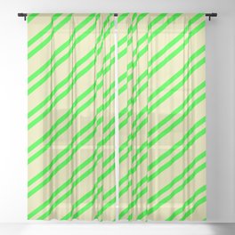 [ Thumbnail: Lime and Pale Goldenrod Colored Pattern of Stripes Sheer Curtain ]