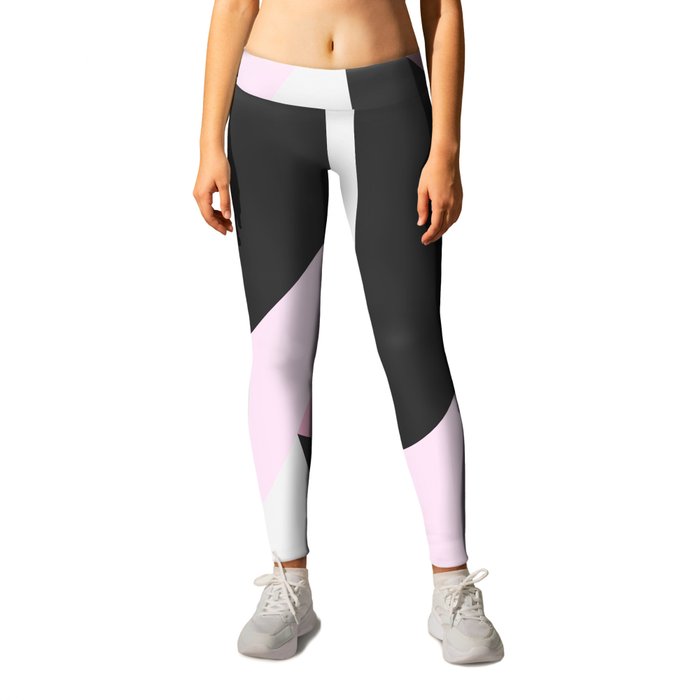 Abstract geometrical pastel pink black triangles Leggings