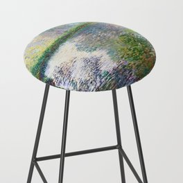 The Pond at Montgeron; autumn leaves mirrored reflection in pond landscape nature painting by Claude Monet Bar Stool