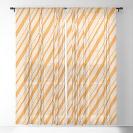 [ Thumbnail: Bisque and Dark Orange Colored Lines/Stripes Pattern Sheer Curtain ]