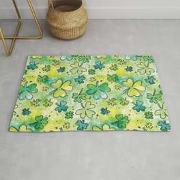 Hand-painted shamrock pattern featuring water colored clovers. St Patricks Day Area & Throw Rug