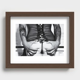 5066 Tattoo Squeeze ~ Black Eros White Love ~ Lingerie Fashion Art Erotica of a Woman & Black Male Recessed Framed Print
