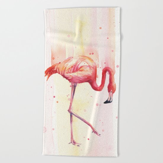 Pink Flamingo Rain | Facing Right Beach Towel