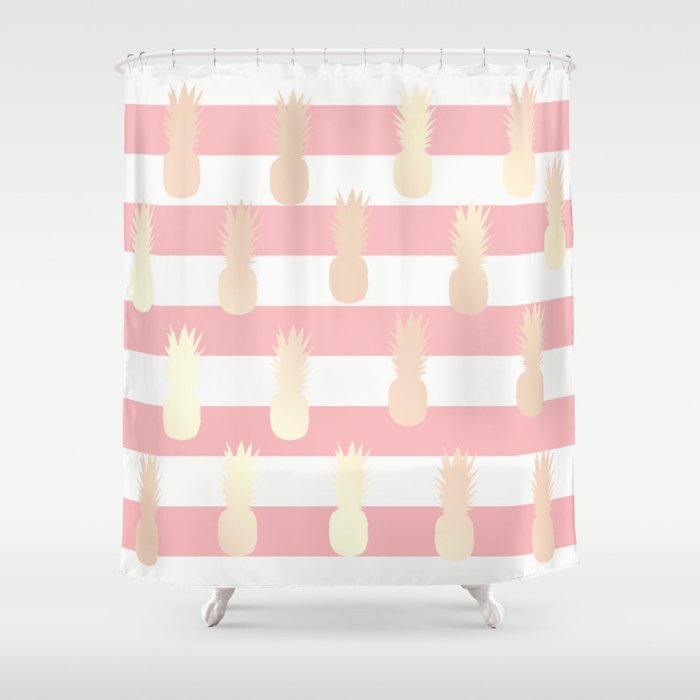 Cute Girly Rose Gold Pineapple Pattern Shower Curtain By