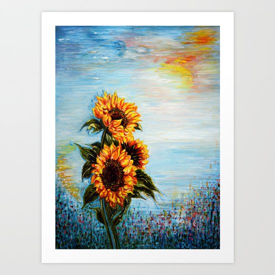 Sunflowers! Where Ocean meets Sky Art Print