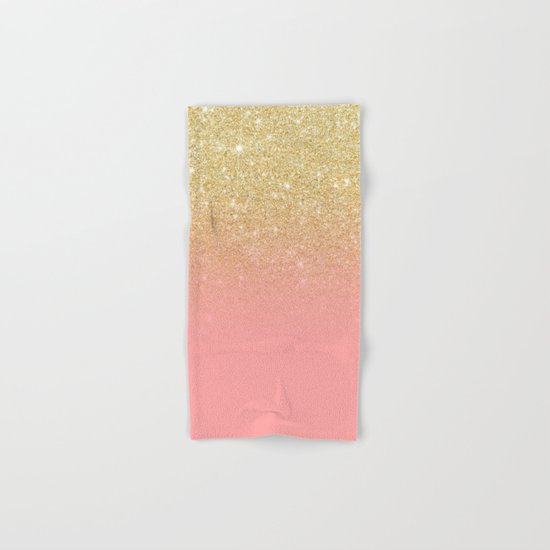 Modern gold ombre pink color block Hand & Bath Towel